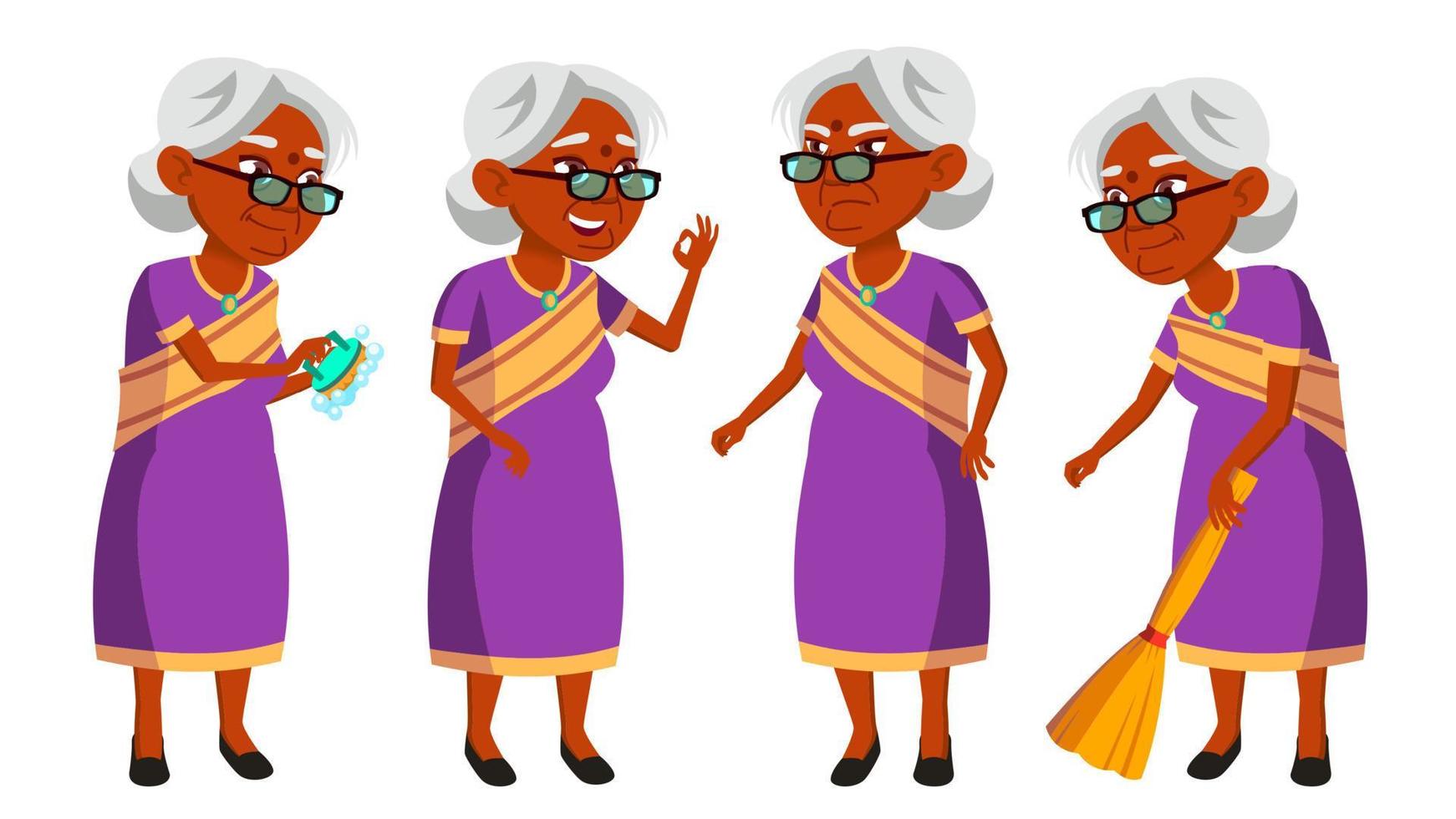 indiano vecchio donna nel sari vettore. anziano le persone. indù. asiatico. anziano persona. invecchiato. attivo nonno. la gioia. ragnatela, opuscolo, manifesto design. isolato cartone animato illustrazione vettore