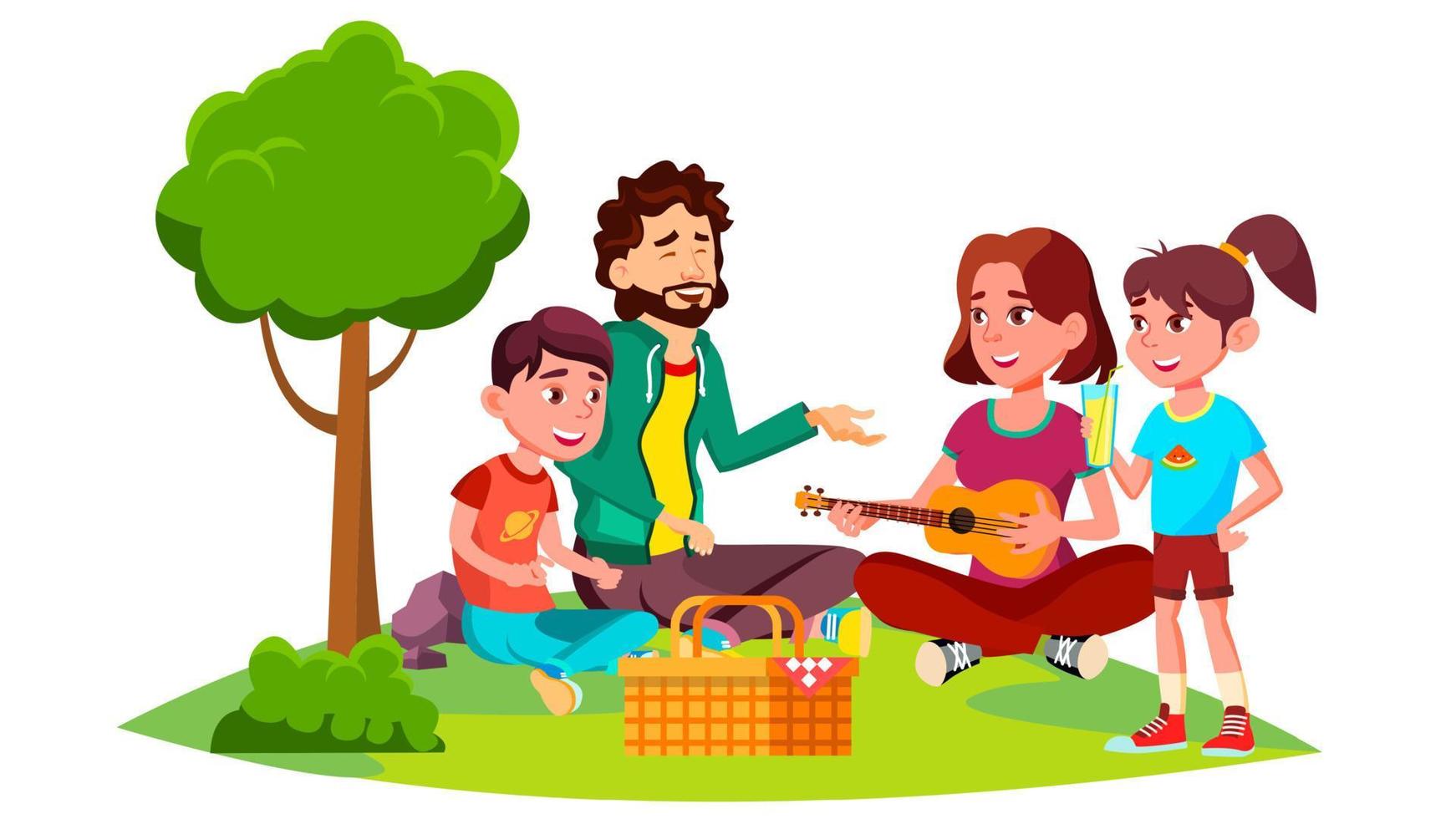 famiglia con bambini su un' picnic nel natura vettore. isolato illustrazione vettore