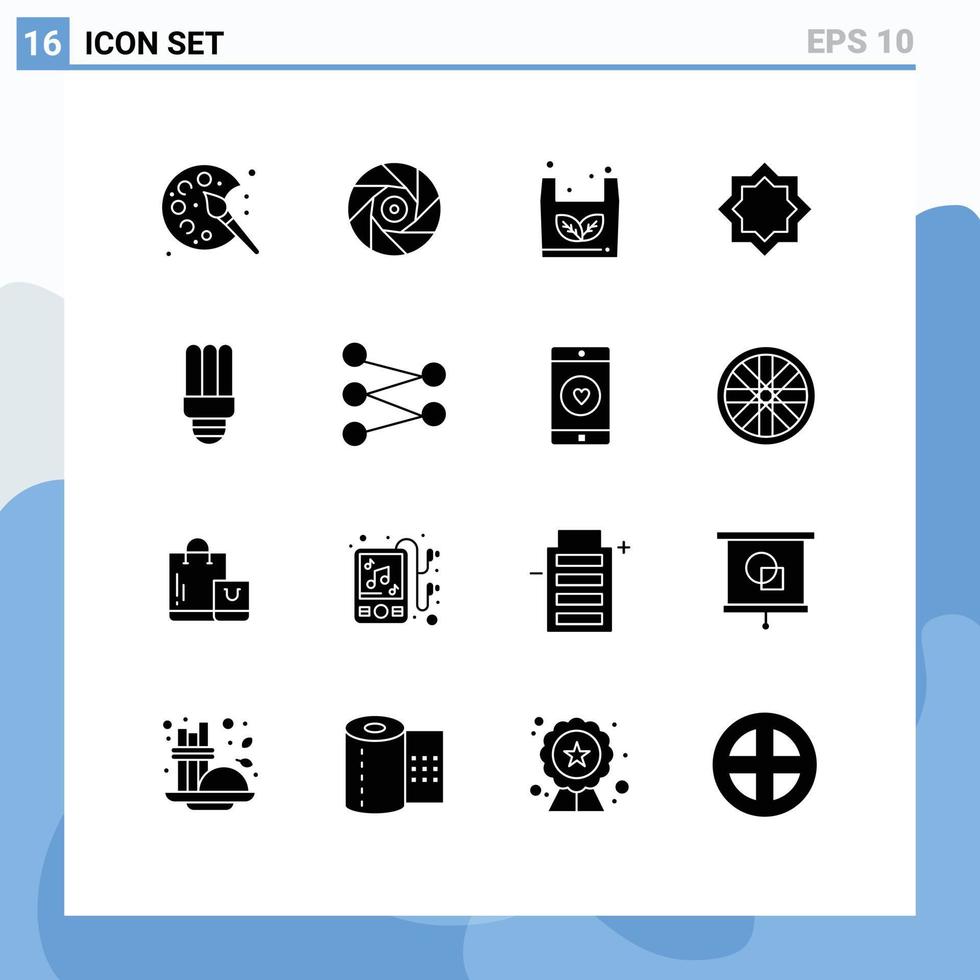 impostato di 16 commerciale solido glifi imballare per energia Salvataggio stella Borsa musulmano arte modificabile vettore design elementi