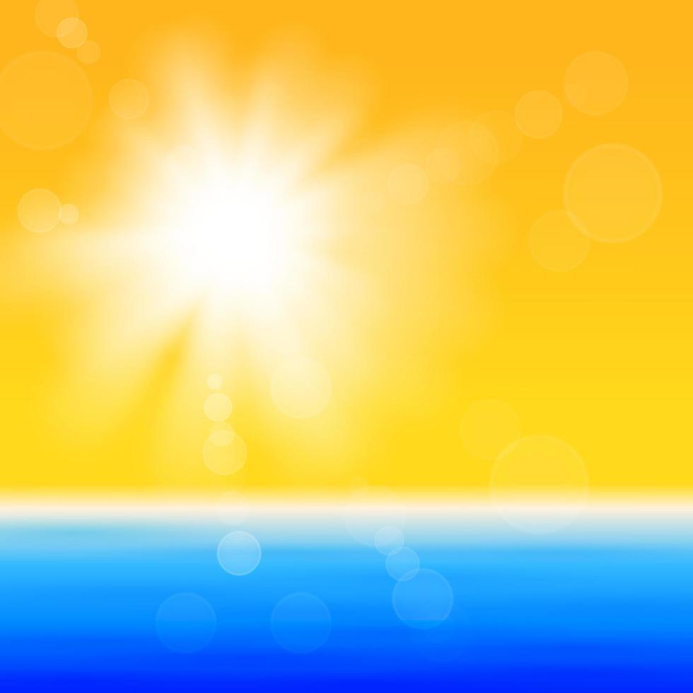 sfondo con brillante sole con razzi al di sopra di il mare vettore