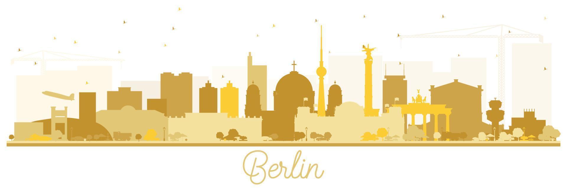 Berlino Germania orizzonte silhouette con d'oro edifici isolato su bianca. vettore