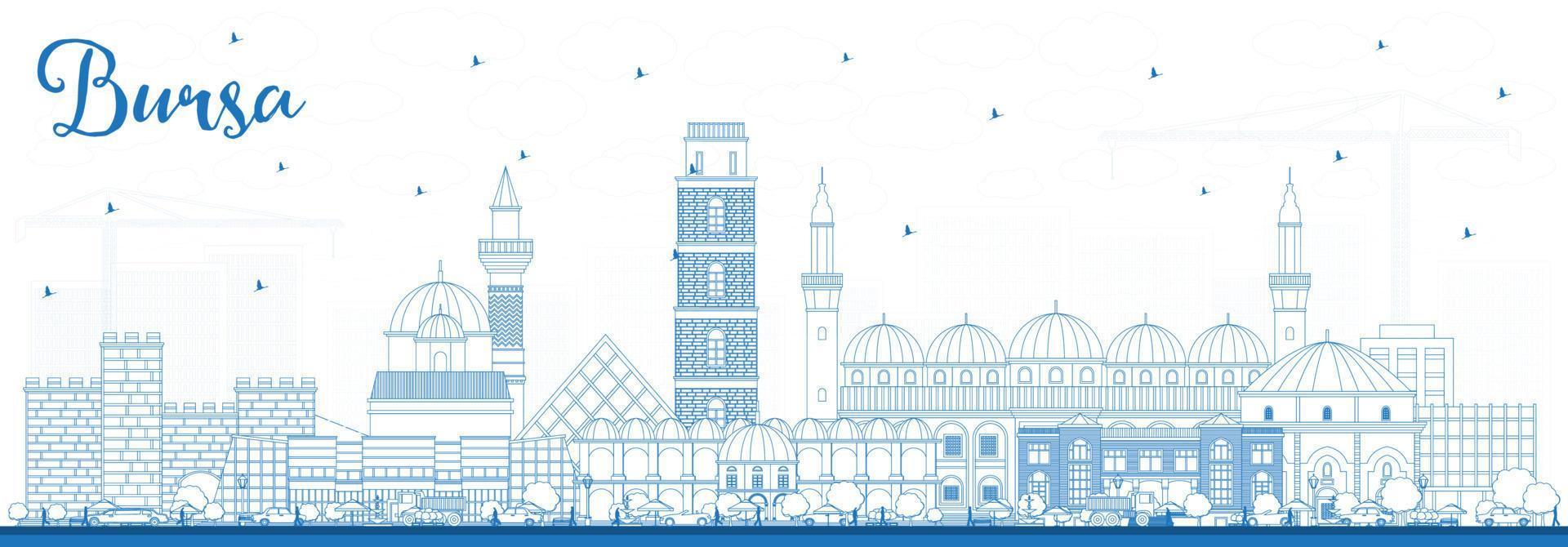 schema Bursa tacchino città orizzonte con blu edifici. vettore