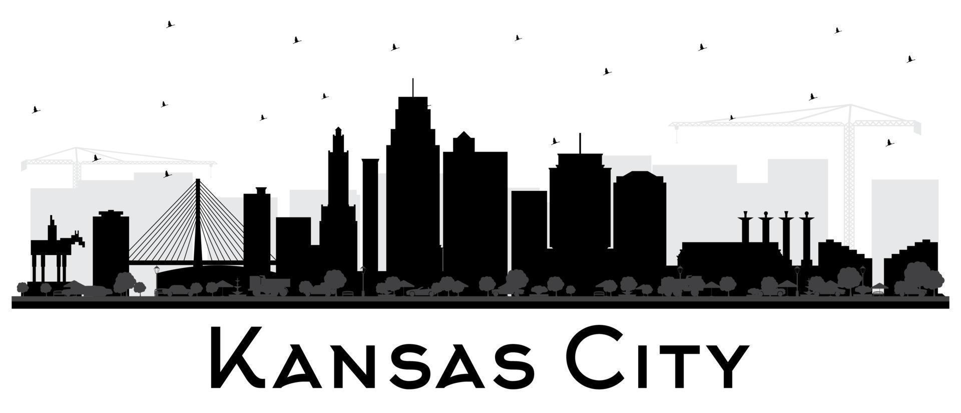 Kansas città Missouri orizzonte silhouette con nero edifici isolato su bianca. vettore