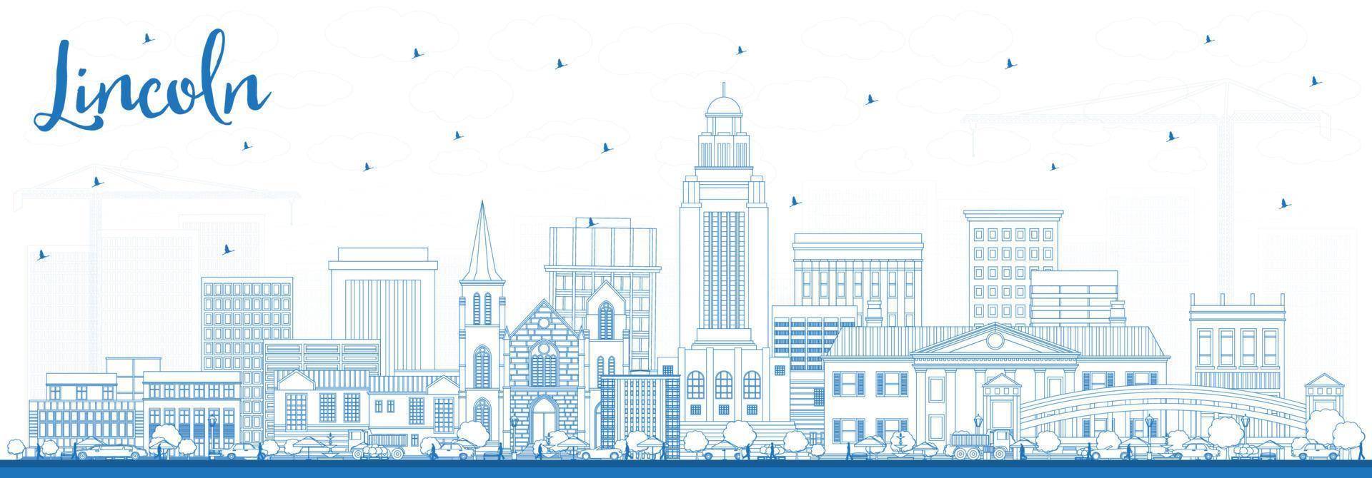 schema Lincoln Nebraska città orizzonte con blu edifici. vettore