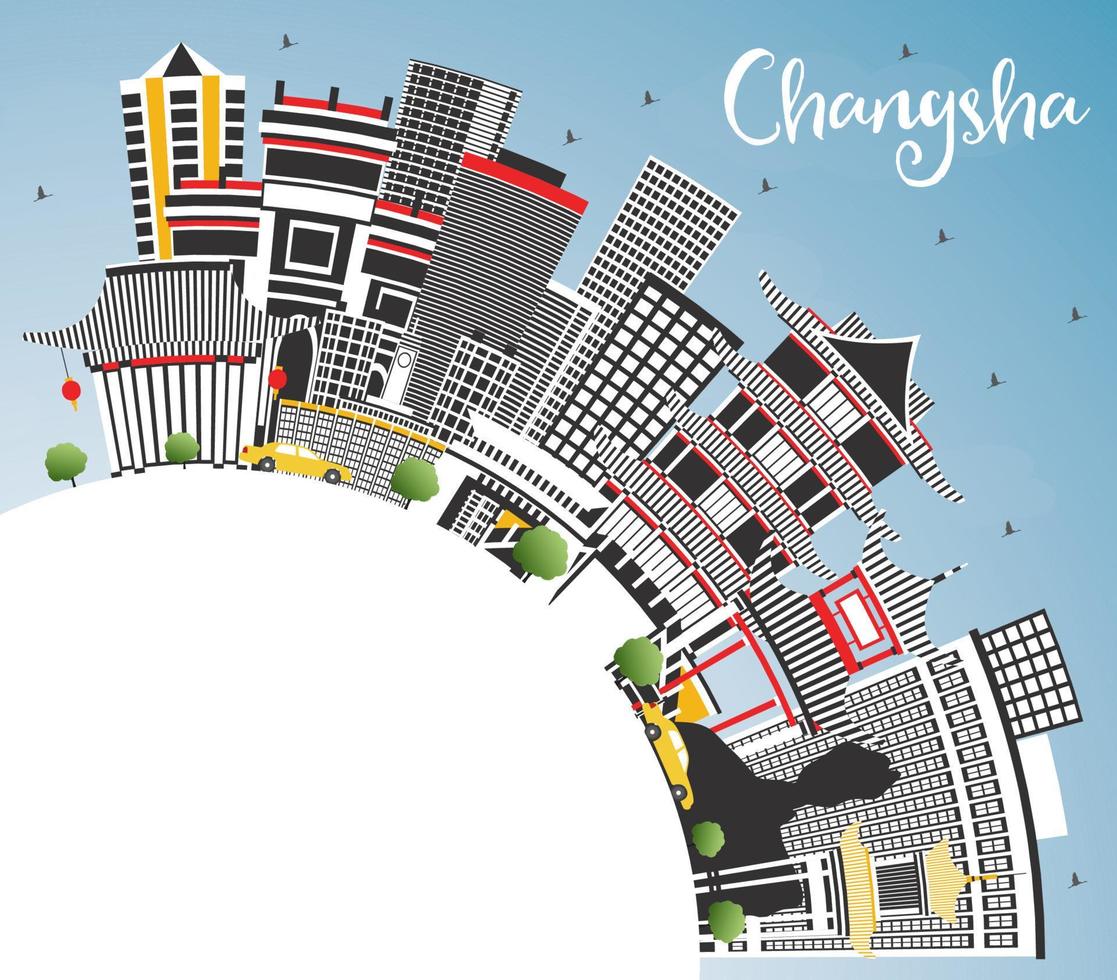 changsha Cina città orizzonte con grigio edifici, blu cielo e copia spazio. vettore