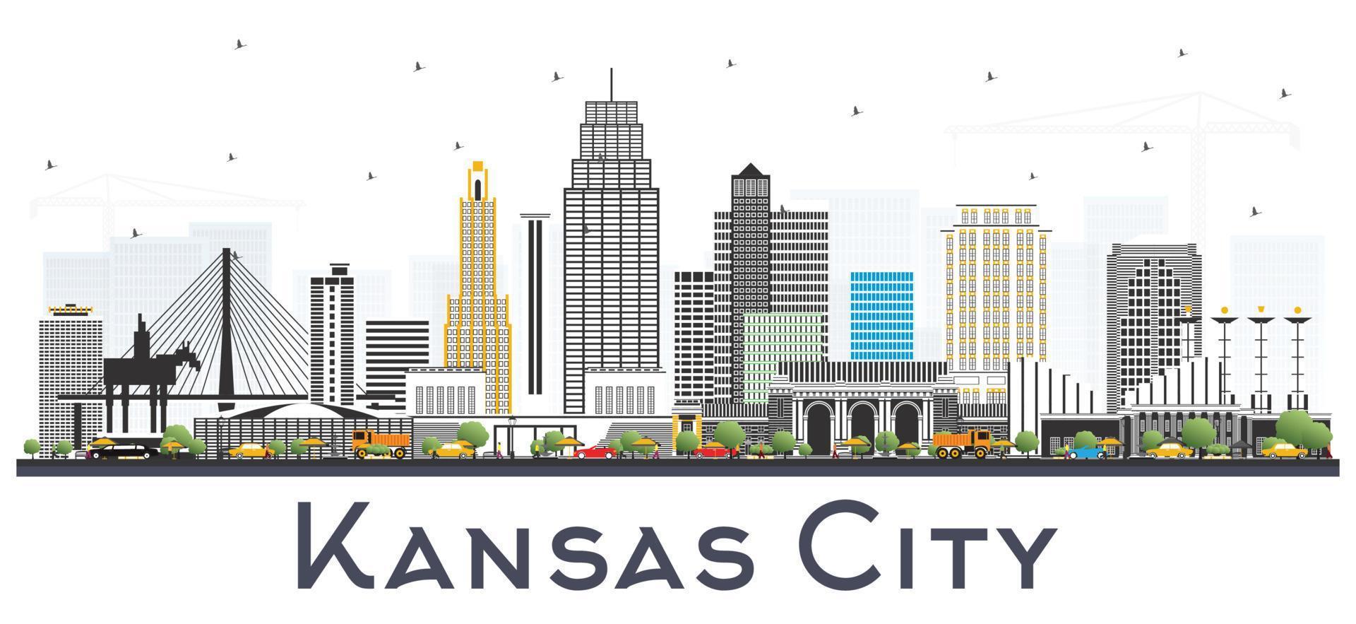 Kansas città Missouri orizzonte con colore edifici isolato su bianca. vettore