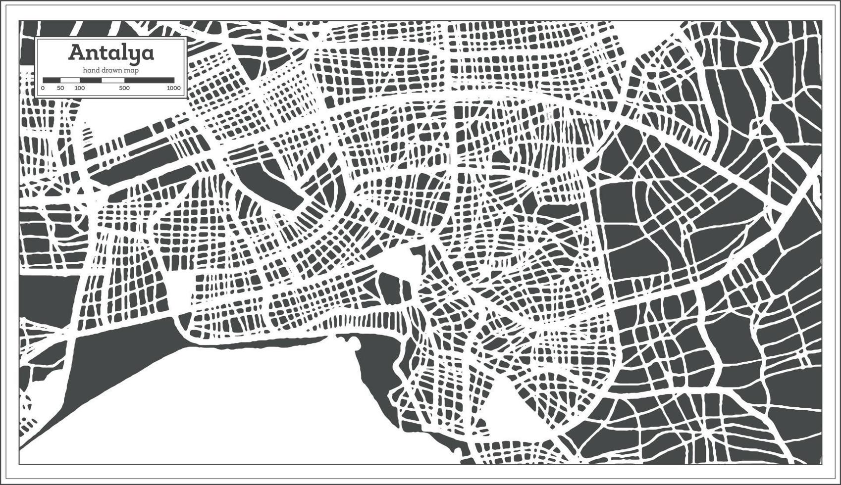 antalya tacchino città carta geografica nel retrò stile. schema carta geografica. vettore