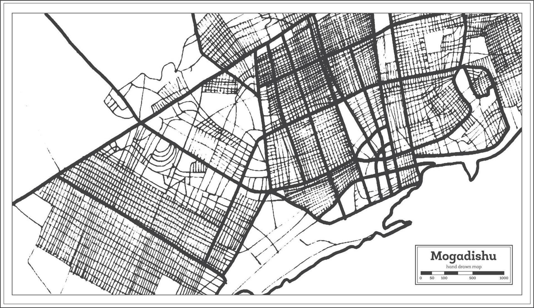 mogadiscio Somalia carta geografica nel nero e bianca colore. vettore illustrazione.