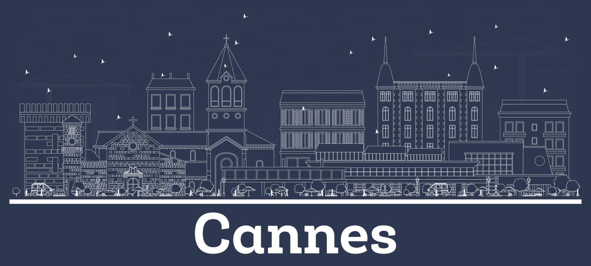 schema cannes Francia città orizzonte con bianca edifici. vettore