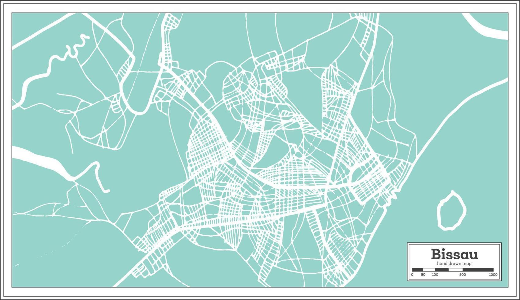 bissau repubblica di guinea-bissau città carta geografica nel retrò stile. schema carta geografica. vettore