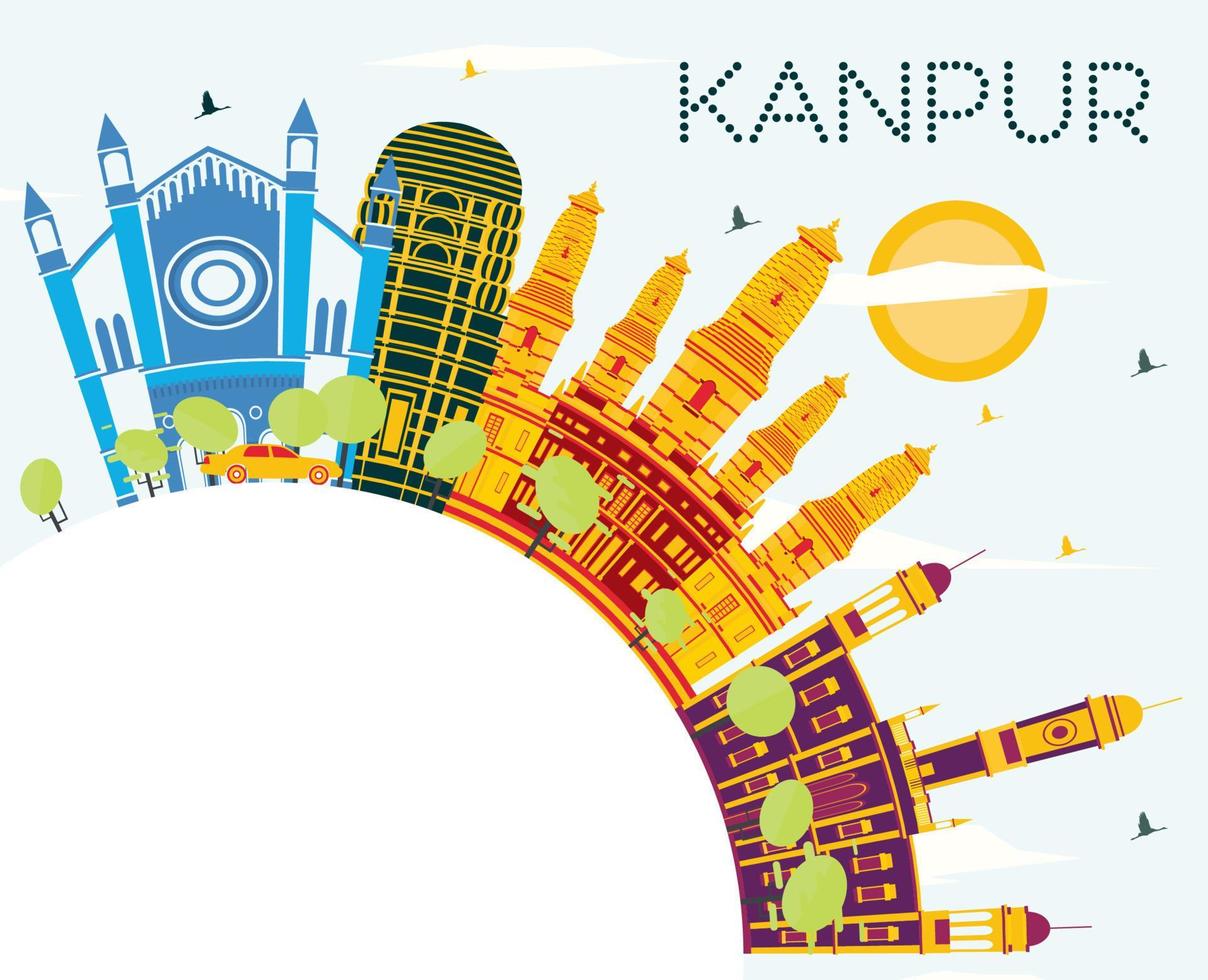 kanpur India città orizzonte con colore edifici, blu cielo e copia spazio. vettore