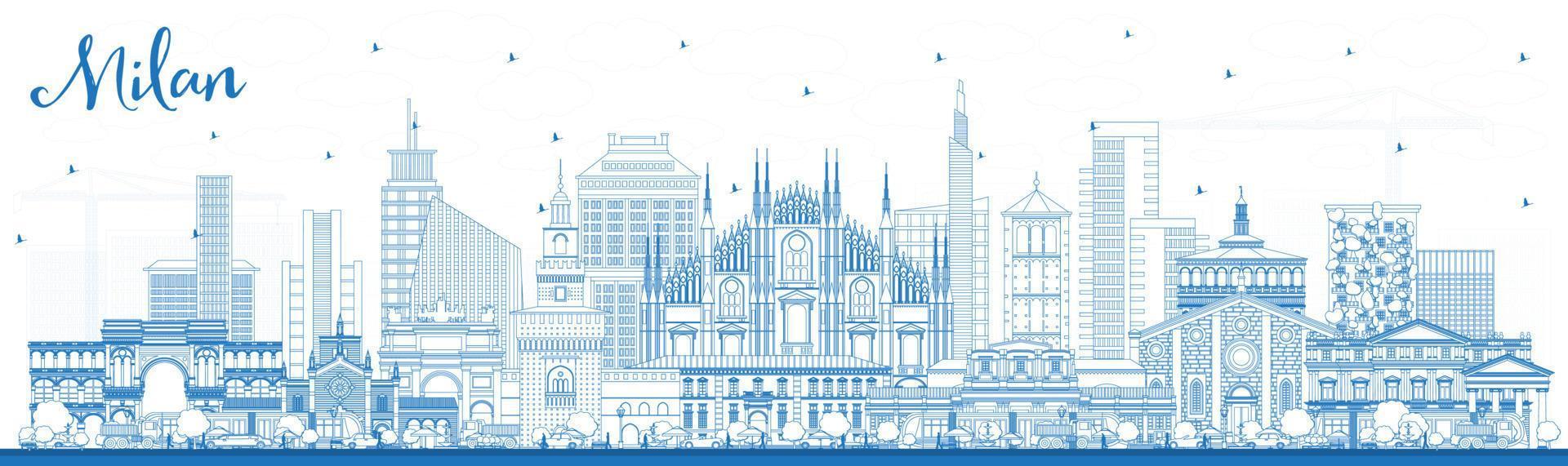schema Milano Italia città orizzonte con blu edifici. vettore