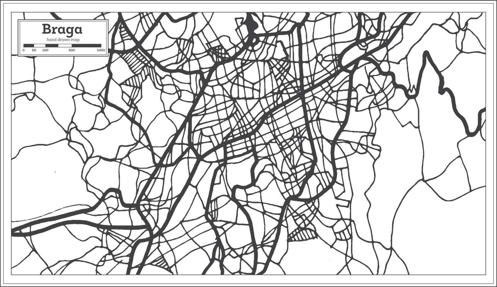 braga Portogallo città carta geografica nel retrò stile. schema carta geografica. vettore