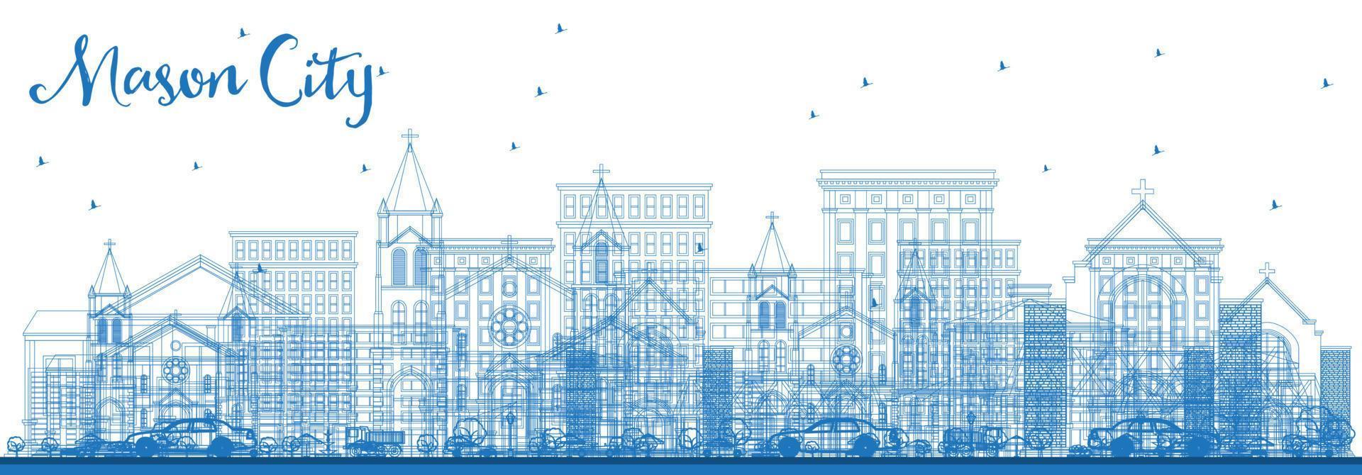 schema muratore città Iowa orizzonte con blu edifici. vettore