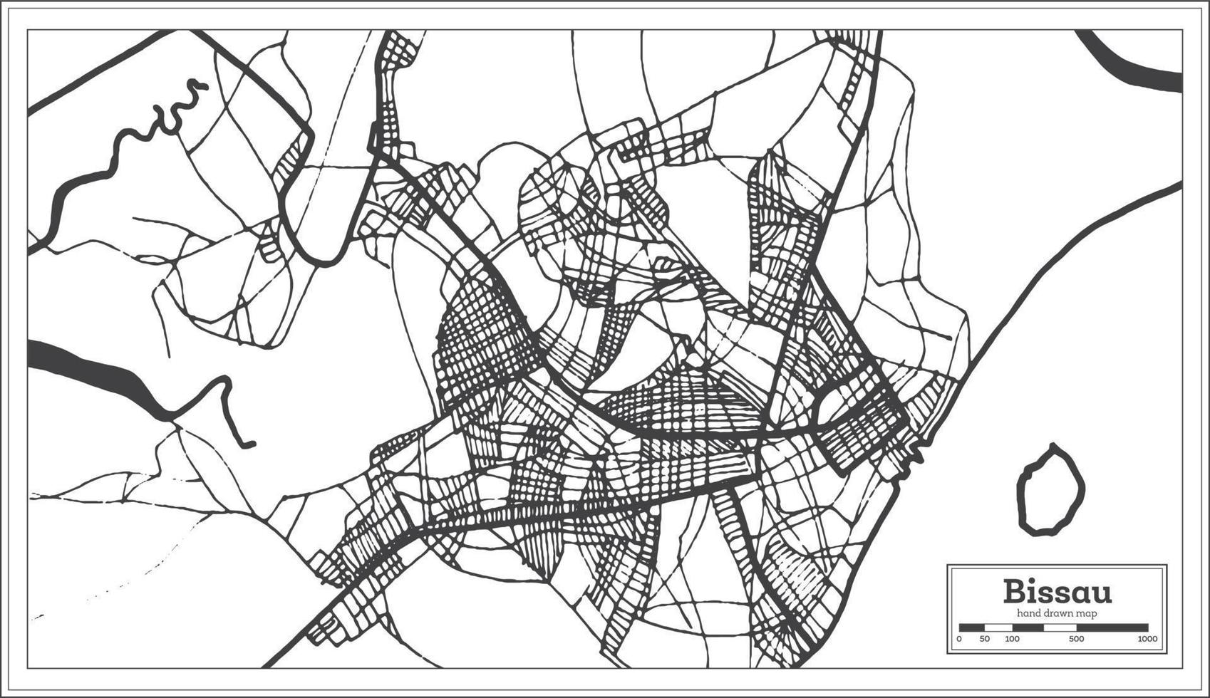 bissau repubblica di guinea-bissau città carta geografica nel retrò stile. schema carta geografica. vettore