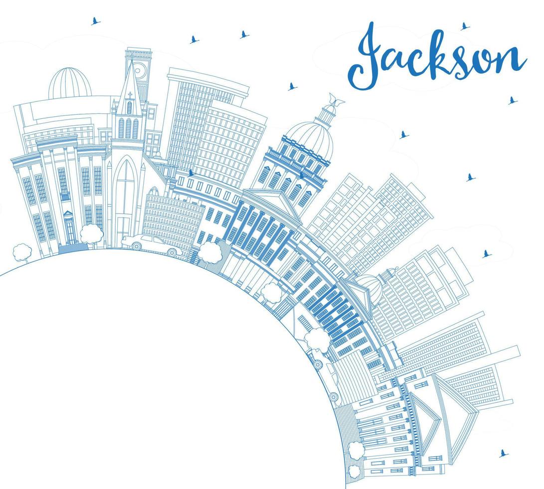 schema jackson Mississippi città orizzonte con blu edifici e copia spazio. vettore