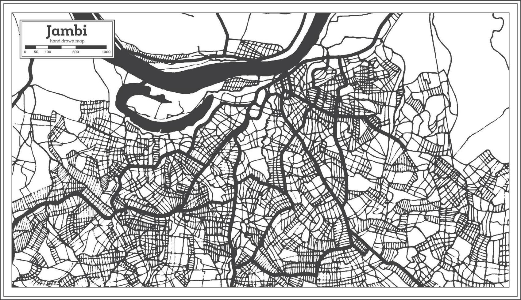 jambi Indonesia città carta geografica nel nero e bianca colore. schema carta geografica. vettore