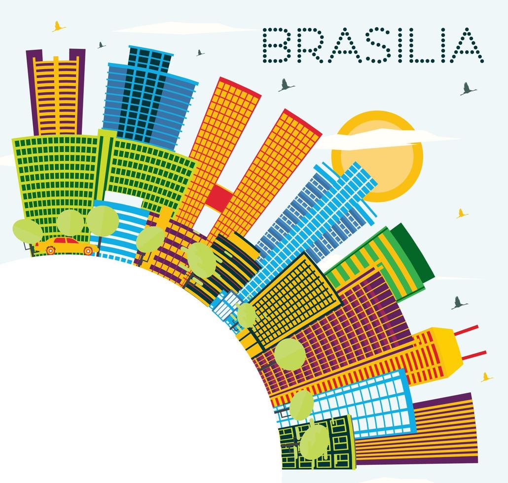 brasilia brasile città orizzonte con colore edifici, blu cielo e copia spazio. vettore