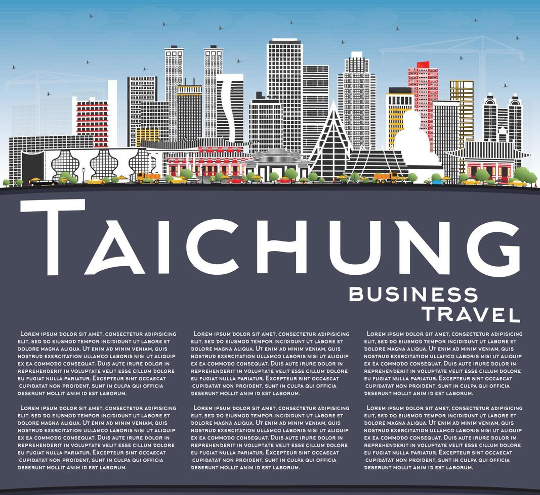 taichung Taiwan città orizzonte con grigio edifici, blu cielo e copia spazio. vettore