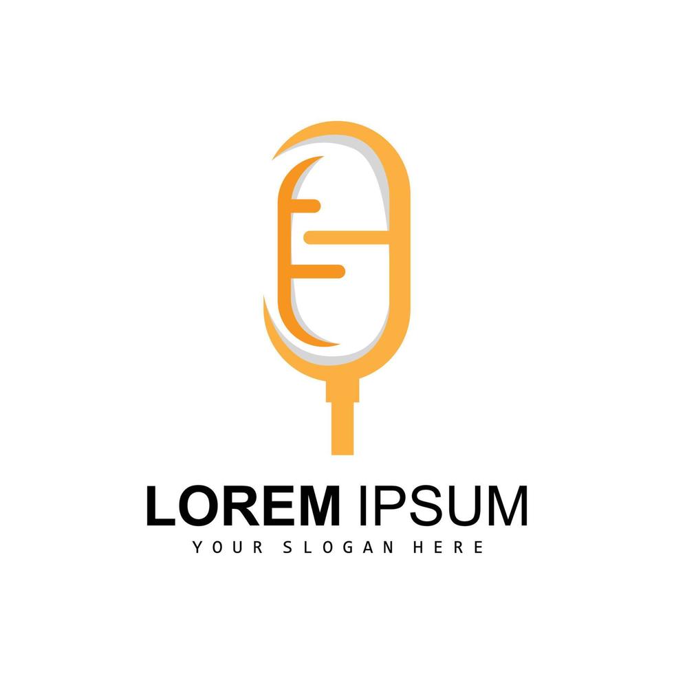 Radio Podcast logo, microfono illustrazione, francobollo icona distintivo vettore design