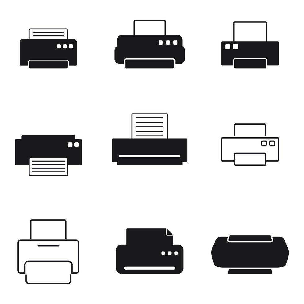 impostato di isolato icone su un' tema stampanti vettore