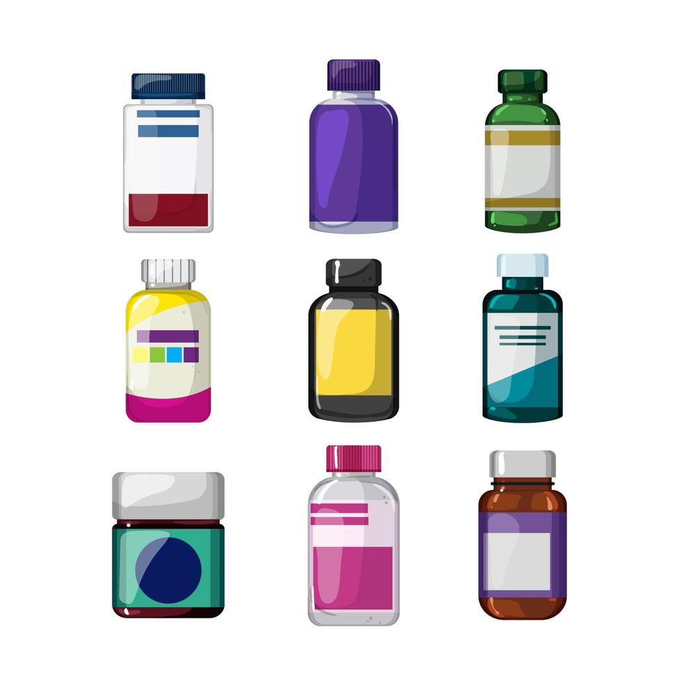 vitamina bottiglia impostato cartone animato vettore illustrazione
