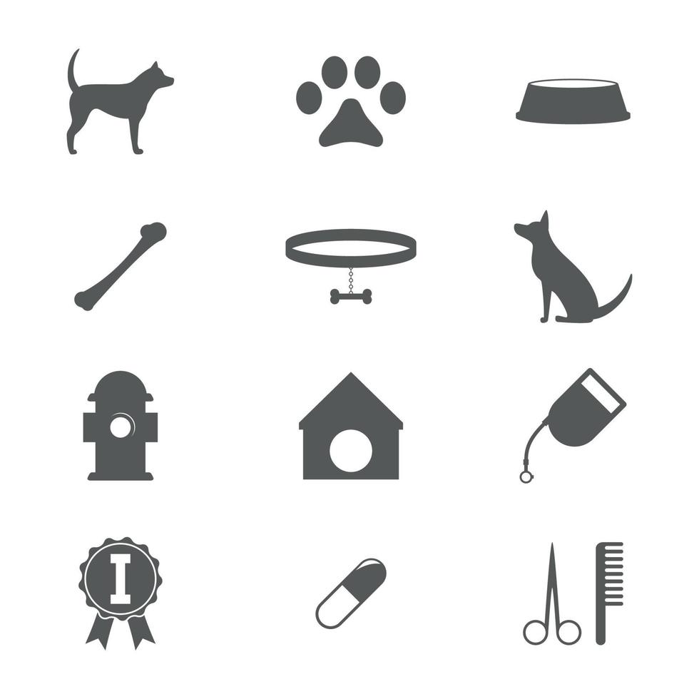 impostato di icone su un' tema cani, silhouette, isolato vettore