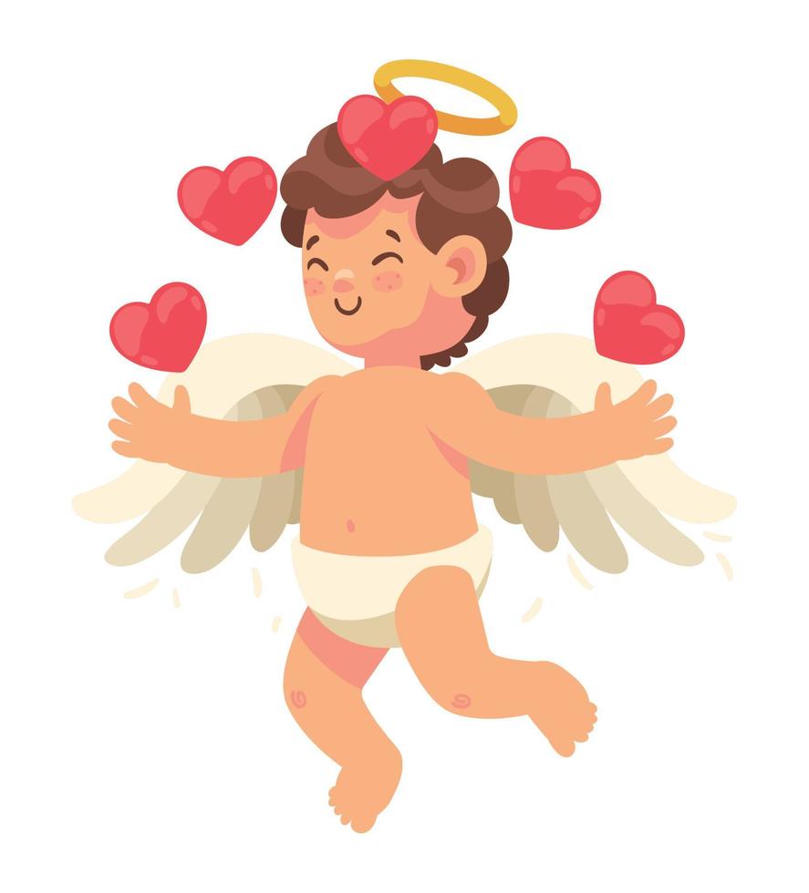 Cupido angelo con cuori vettore