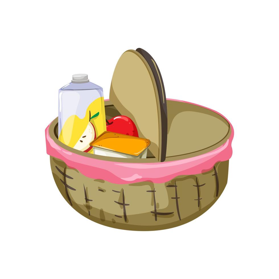 Borsa picnic cestino cartone animato vettore illustrazione