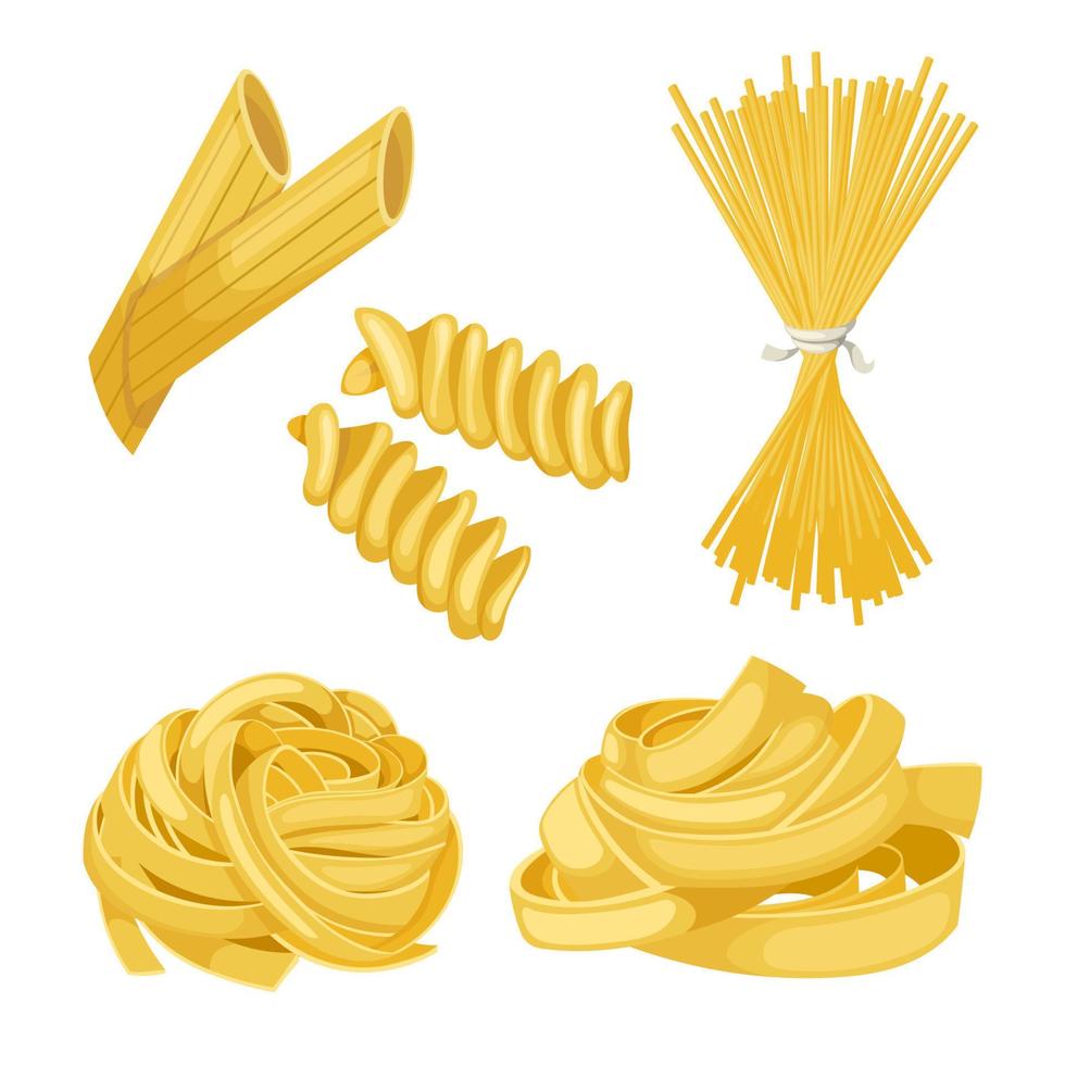 pasta italiano cibo impostato cartone animato vettore illustrazione