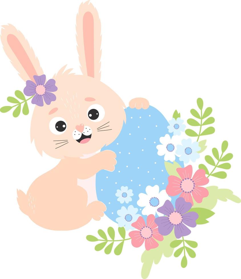 carino Pasqua coniglietto con uovo e fiori vettore