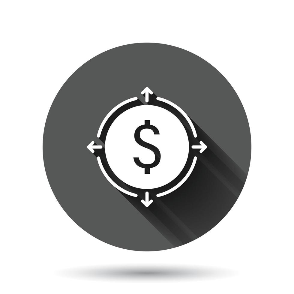i soldi reddito icona nel piatto stile. dollaro moneta vettore illustrazione su nero il giro sfondo con lungo ombra effetto. finanza struttura cerchio pulsante attività commerciale concetto.