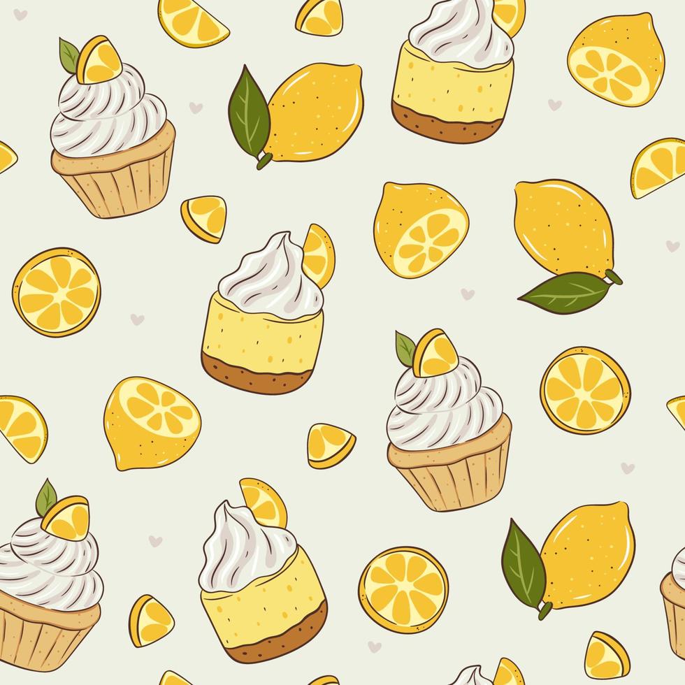 senza soluzione di continuità modello con limoni e Limone cupcakes. vettore grafica.