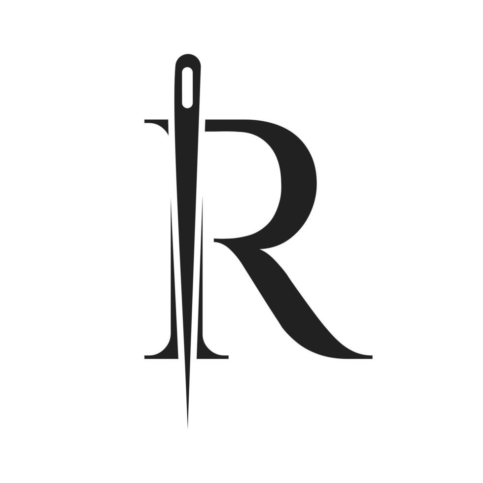 lettera r sarto logo, ago e filo combinazione per ricamare, tessile, moda, stoffa, tessuto modello vettore