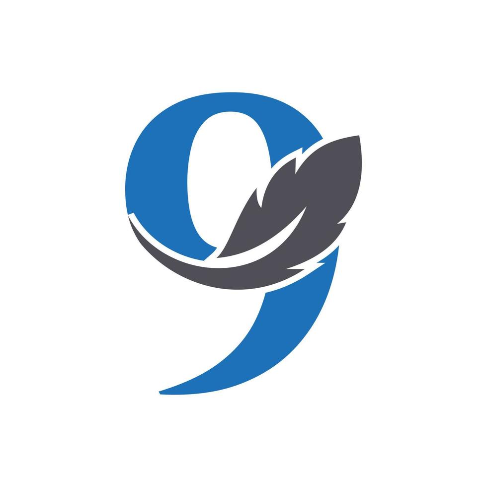 lettera 9 piuma logo design combinato con uccello piuma vino per avvocato, legge simbolo vettore