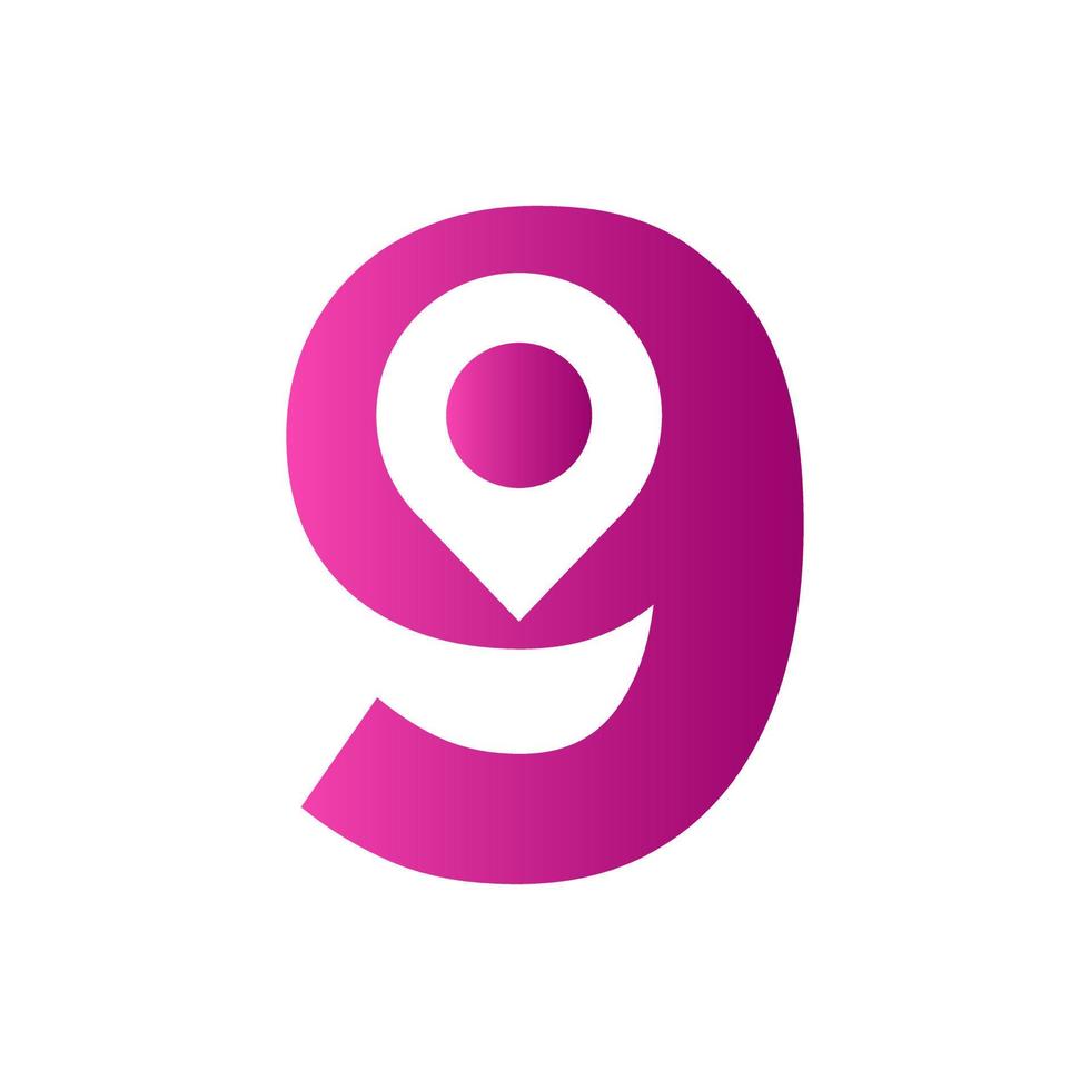 lettera 9 Posizione logo design cartello. Posizione icona concetto con alfabeto per strada direzione simbolo vettore modello