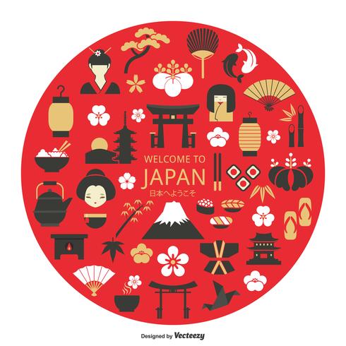Icone di vettore di cultura giapponese nel cerchio