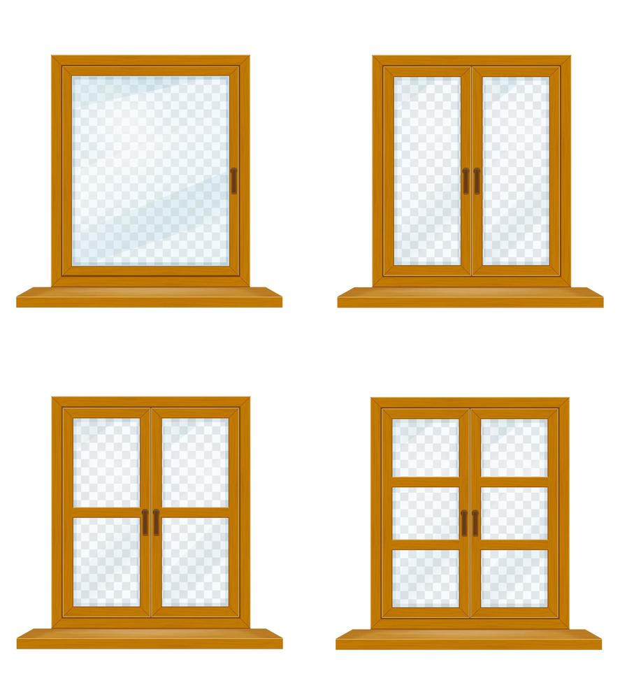 finestra in legno chiusa con set di vetri trasparenti vettore