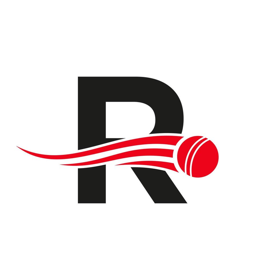 lettera r cricket logo concetto con palla icona per cricket club simbolo vettore modello. giocatore di cricket cartello