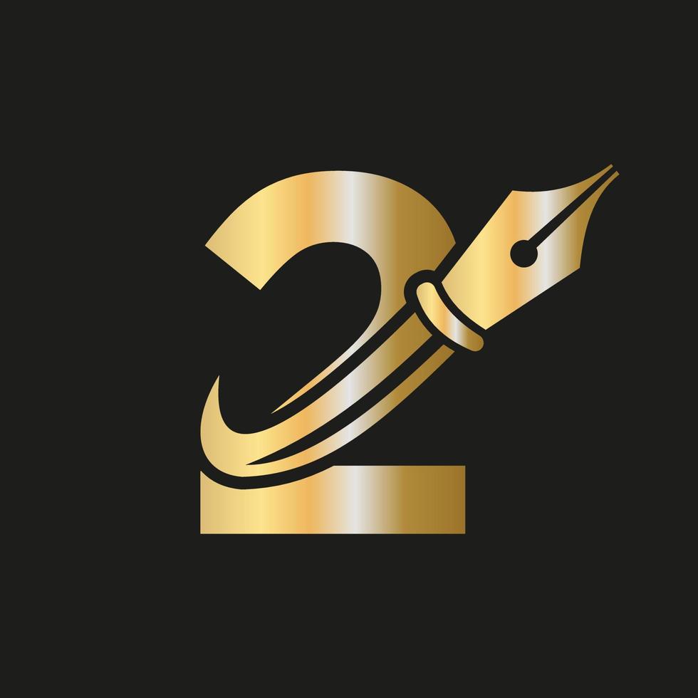 formazione scolastica logo su lettera 2 concetto con penna pennino vettore modello