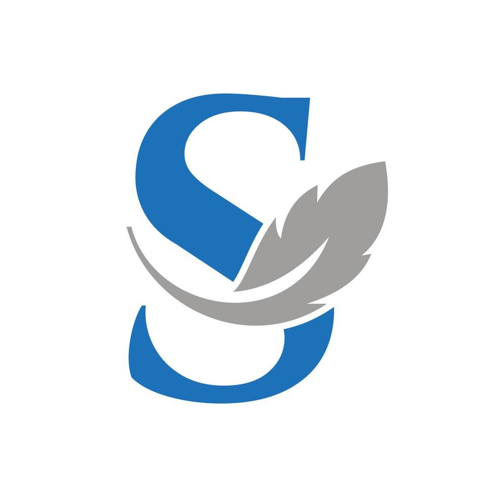 lettera S piuma logo design combinato con uccello piuma vino per avvocato, legge simbolo vettore