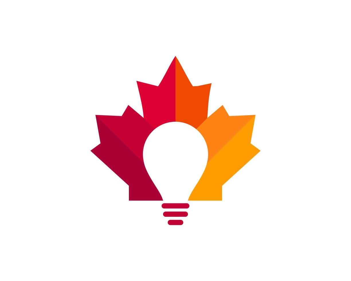 acero lampadina logo design. canadese lampadina logo. rosso acero foglia con formazione scolastica lampadina concetto vettore