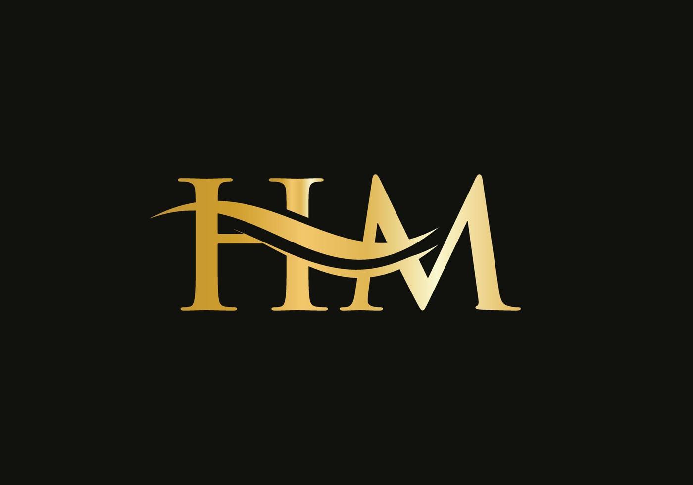 premio lettera hm logo design con acqua onda concetto. hm lettera logo design con moderno di moda vettore