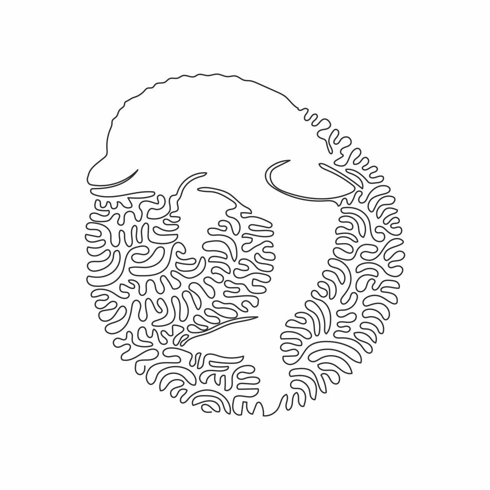 singolo uno Riccio linea disegno di bottlenose delfino astratto arte. continuo linea disegnare grafico design vettore illustrazione di intelligente mammifero per icona, simbolo, azienda logo, e animale domestico amante club