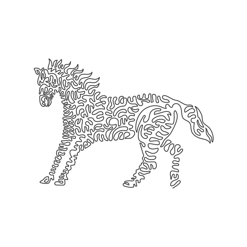 singolo Riccio uno linea disegno di elegante cavallo astratto arte. continuo linea disegnare grafico design vettore illustrazione di amichevole domestico animali domestici per icona, simbolo, azienda logo, manifesto parete arredamento