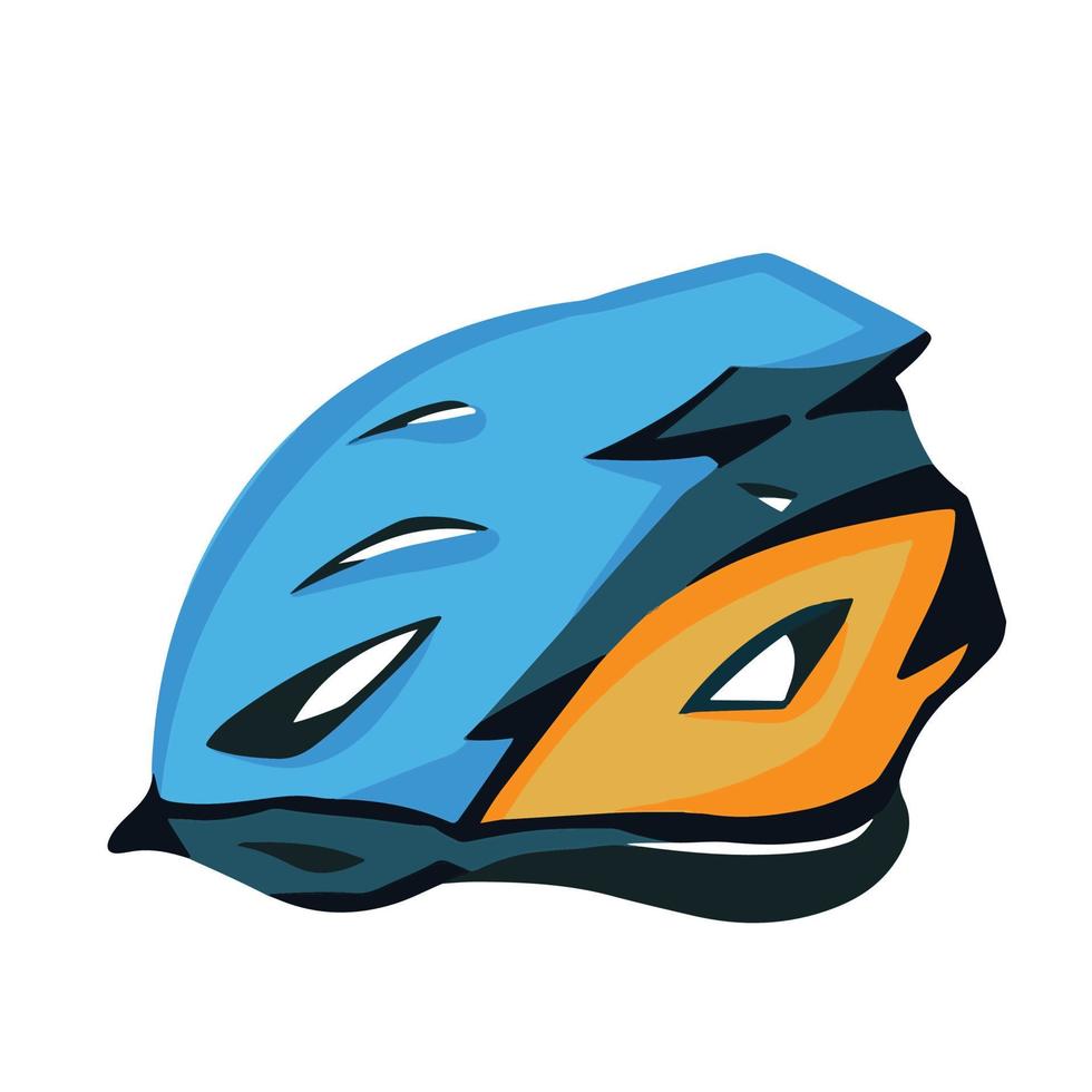 blu e arancia bicicletta ciclista casco vettore illustrazione isolato su bianca sfondo. sport a tema disegno con cartone animato semplice piatto colorato arte stile. protettivo testa indossare.
