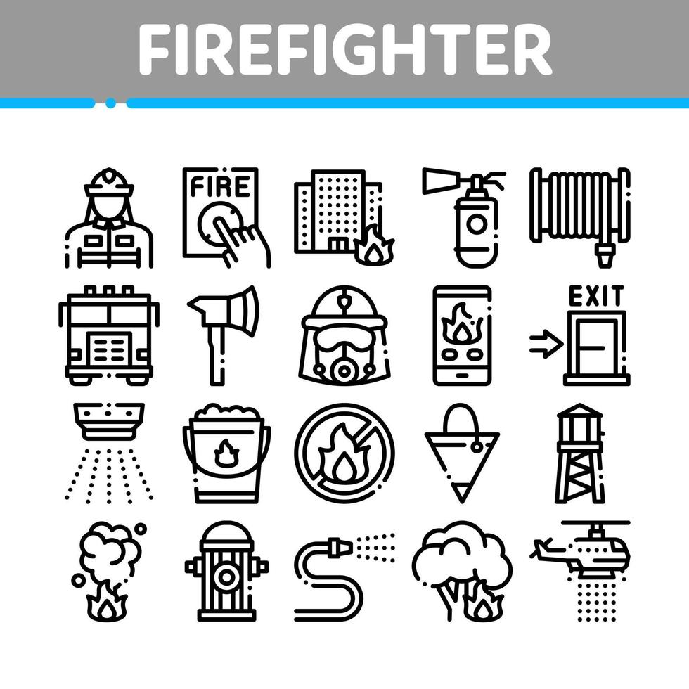 pompiere attrezzatura collezione icone impostato vettore