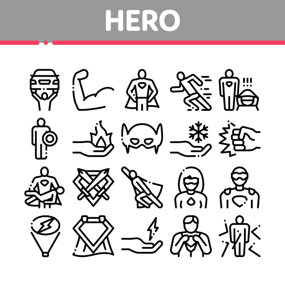 icone di elementi di raccolta super eroe set vettoriale