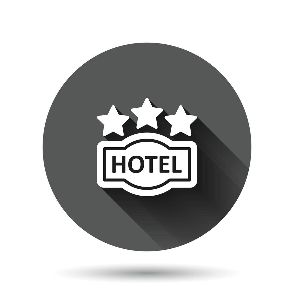 Hotel 3 stelle cartello icona nel piatto stile. Locanda vettore illustrazione su nero il giro sfondo con lungo ombra effetto. ostello camera informazione cerchio pulsante attività commerciale concetto.