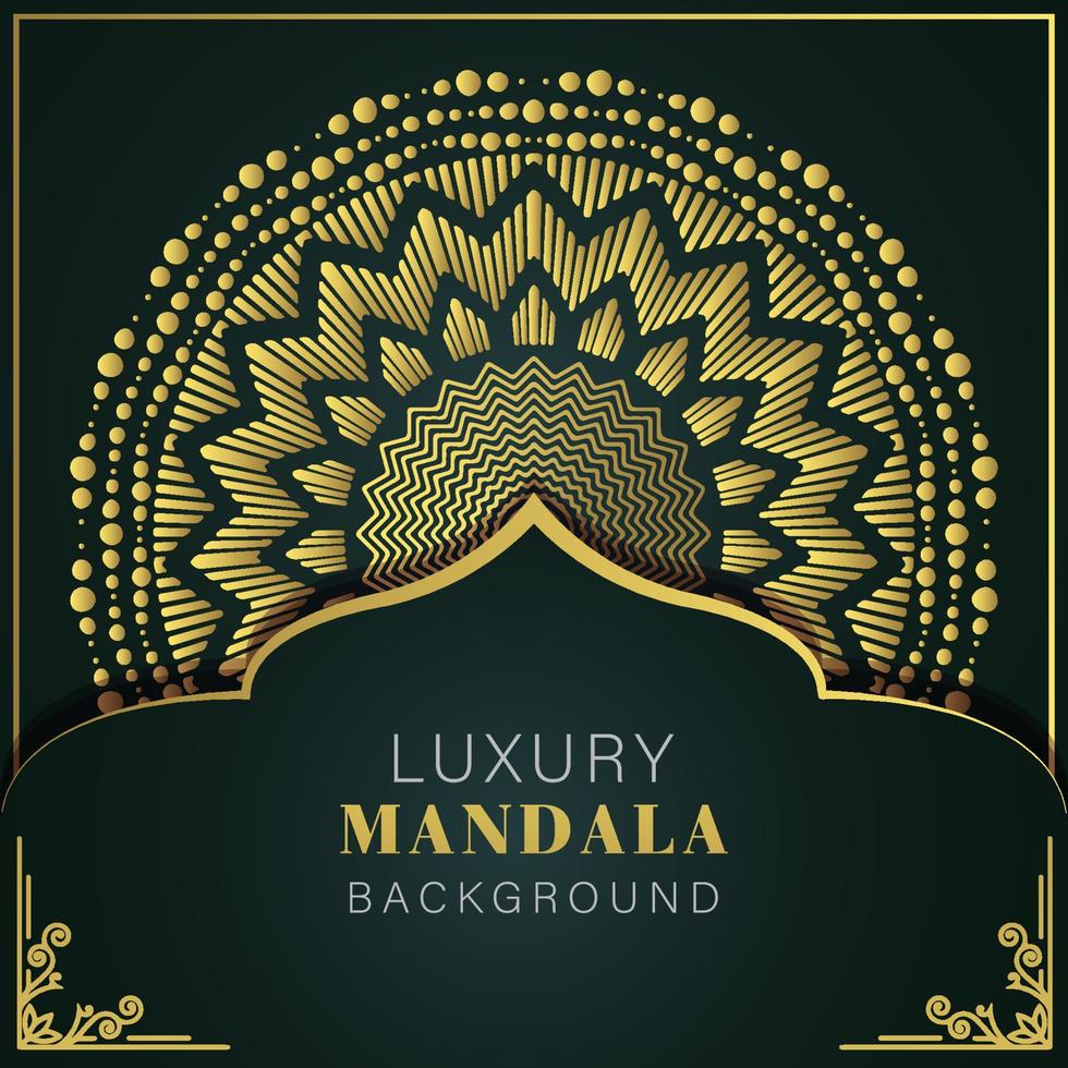 lusso mandala d'oro con un' nero sfondo elegante design per anniversario invito alcanna vettore